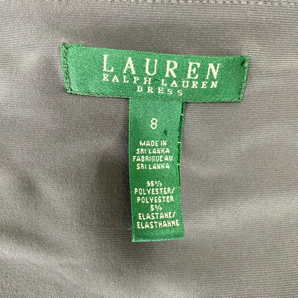 Lauren Ralph Lauren Gray Ruched‎ Faux Wrap Sheath Dress Size 8 3/4 Sleeve